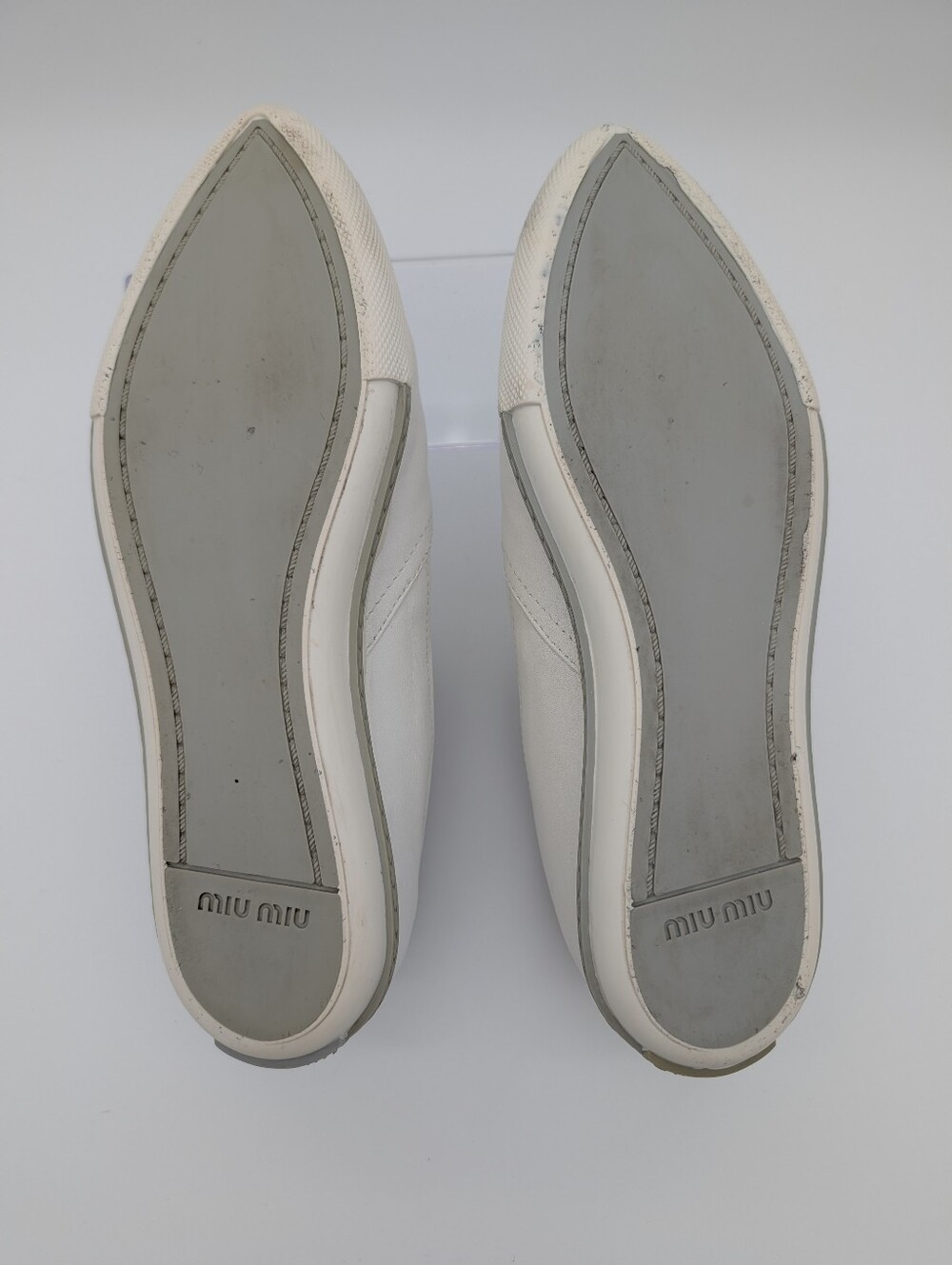Miu Miu Silver Tip Toe White Leather Slip-on Loafers Sneakers EU 38 US 8 - Picture 9 of 10